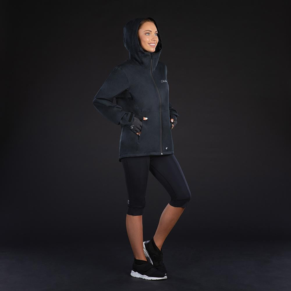 CHIBA Rainjacket Damen - wasserdicht, winddicht, atmungsaktiv, reflektierendes Logo, schwarz, XS