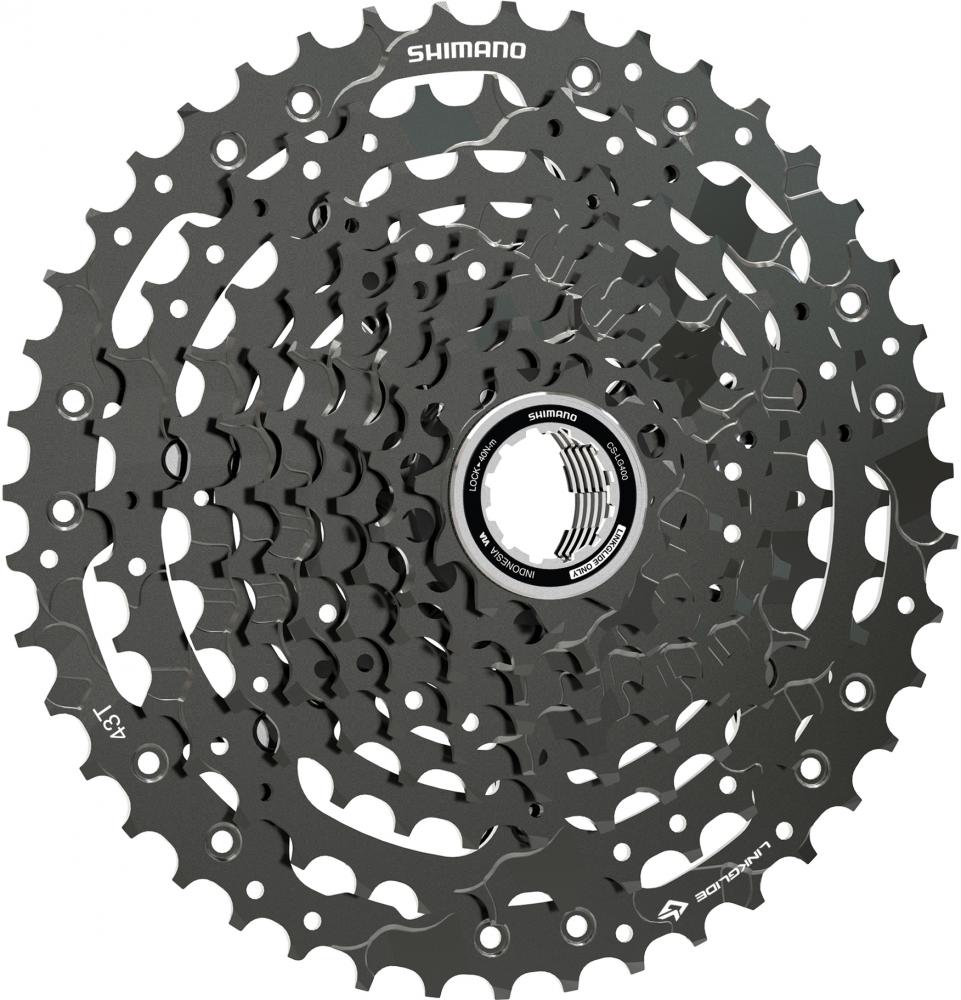 Dunkelgraue SHIMANO LINKGLIDE CS-LG400 10-fach Kassette, 11-43 Zähne für E-Bike und MTB.