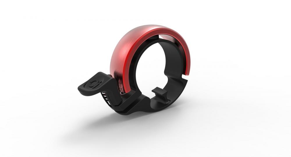 Knog Fahrradklingel Oi Classic Large in Rot und Schwarz für Lenker 23.8-31.8mm.