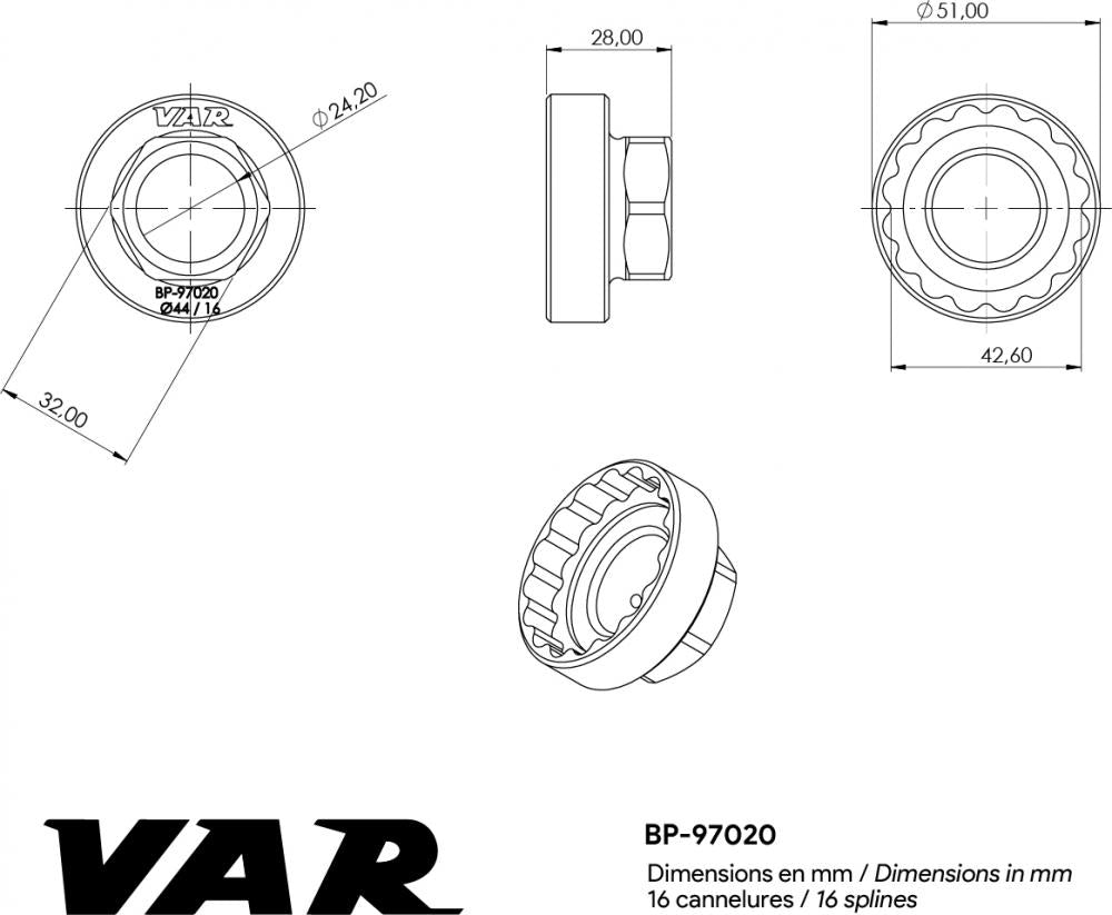 VAR Verschlussringwerkzeug 44 mm für Bafang & Shimano Centerlock - präzises Innenlagerwerkzeug