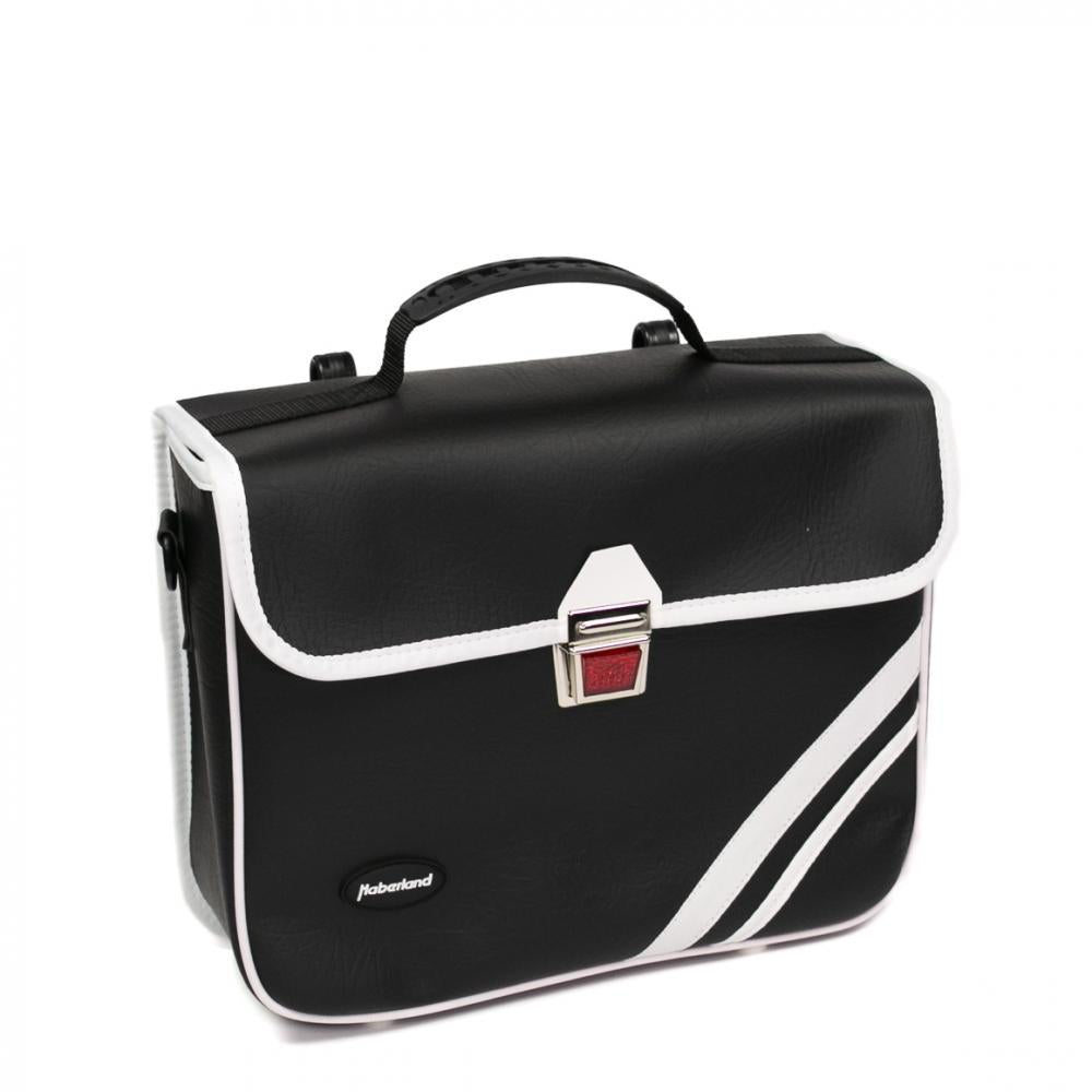 Haberland Einzeltasche Kunstleder 10l Retro schwarz/weiß - stilvolle Fahrradtasche mit Schultergurt