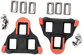 Shimano SM-SH10 SPD-SL Schuhplatten rot mit Montageset für präzisen Kraftschluss an Rennradpedalen.