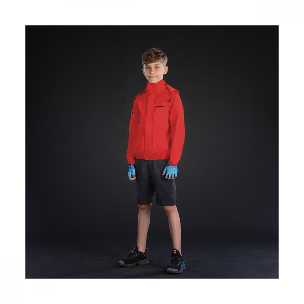 Chiba Regenjacke Rain Kids rot Größe L - wasserdichte Kinder-Fahrradjacke, winddicht und atmungsaktiv, mit reflektierenden Elementen für hohe Sichtbarkeit, leicht, strapazierfähig und kompakt verstaubar