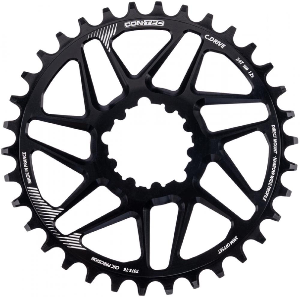 CONTEC Kettenblatt "C.Drive DMS"nDirect Mount, 11-/12-fach, Narrow-Wide-Zahnprofil, 3mm Offset, Aluminium 7075, schwarznSB-verpackt, passend für SRAM Boost (52mm Kettenlinie), 34 Zähne