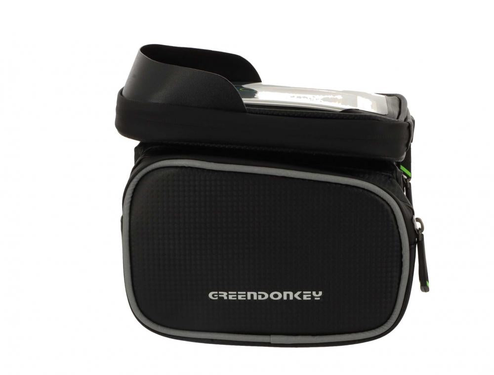Greendonkey Oberrohrtasche Oskar, schwarze Fahrradtasche mit Handyfach und Sonnenblende für das Oberrohr.