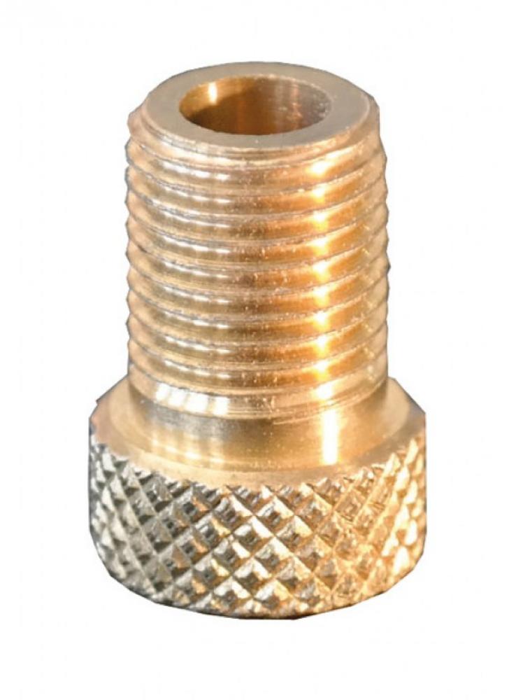 Schwalbe Ventiladapter AV/SV Silber für Fahrräder, Nahaufnahme eines Adapters aus Messing mit Rändelung.