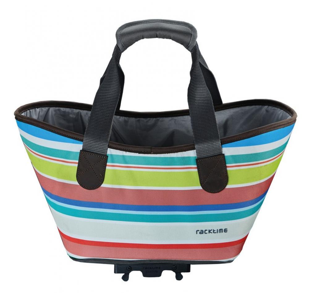 Racktime Agnetha sweet candy Einkaufskorb/tasche, bunt gestreift, mit Tragegriffen und Fahrrad-Klicksystem.