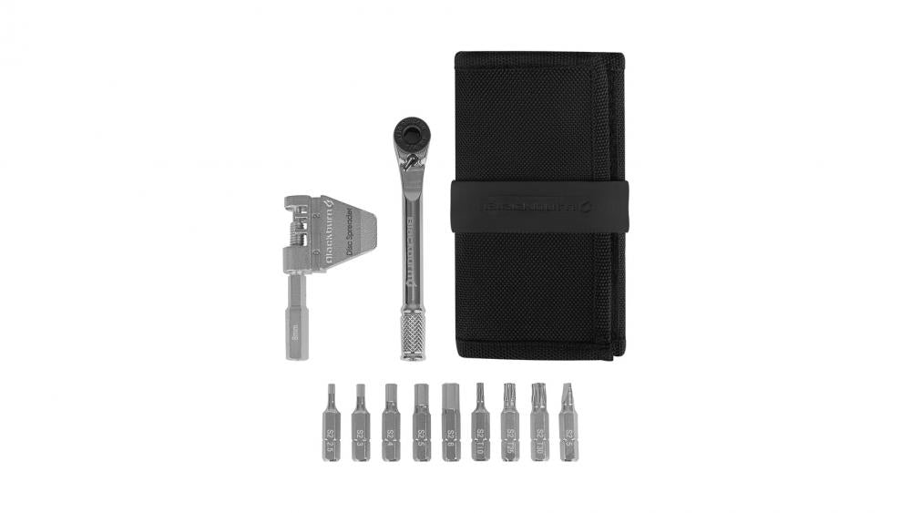 Blackburn Big Switch Ratchet Fahrrad-Multitool mit Kettennieter, Scheibenbremsen-Spreizer & Bit-Set.