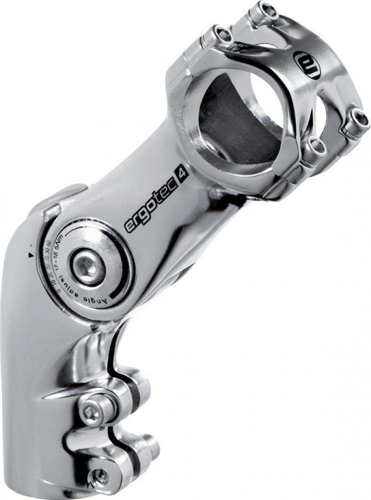 Silberner, verstellbarer Ergotec AHEAD Vorbau Octopus 50 aus Aluminium für Fahrräder.