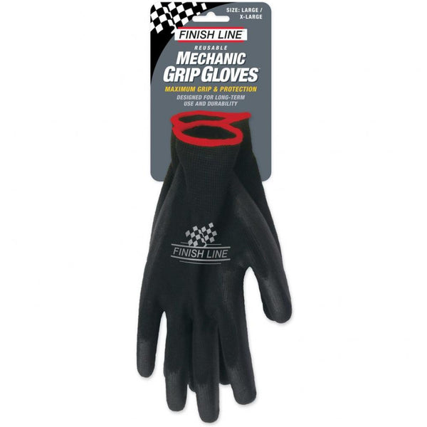 Finish Line Mechanic Grip Gloves L/XL, schwarz, PU-beschichtet, latexfrei, atmungsaktiv, waschbar, perfekter Grip für präzise Arbeiten am Fahrrad
