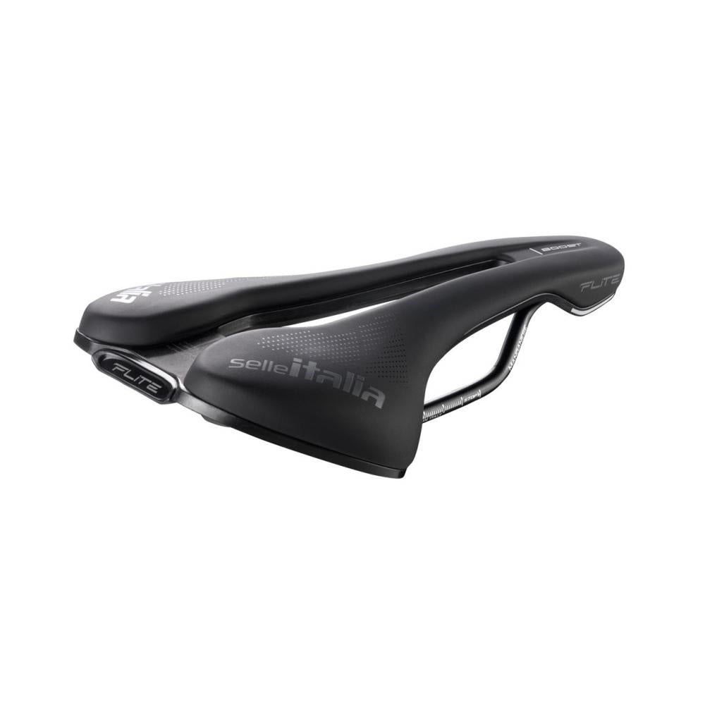 Selle Italia Flite Boost TM Superflow S3 schwarz - ergonomischer Rennradsattel mit Superflow-Aussparung, Manganese-Gestell, strapazierfähiger Soft-Tek-Bezug