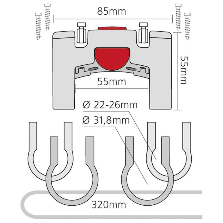 Rixen Kaul | KLICKfix Lenker-Adapter universal schwarz-rot für Lenker mit Ø 22-26mm und Ø 31,8mm Maße