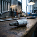 Unior Schraubendrehereinsatz 1/4" TX-Profil 25 187/2TX liegt auf einer Holzwerkbank in einer Werkstatt.