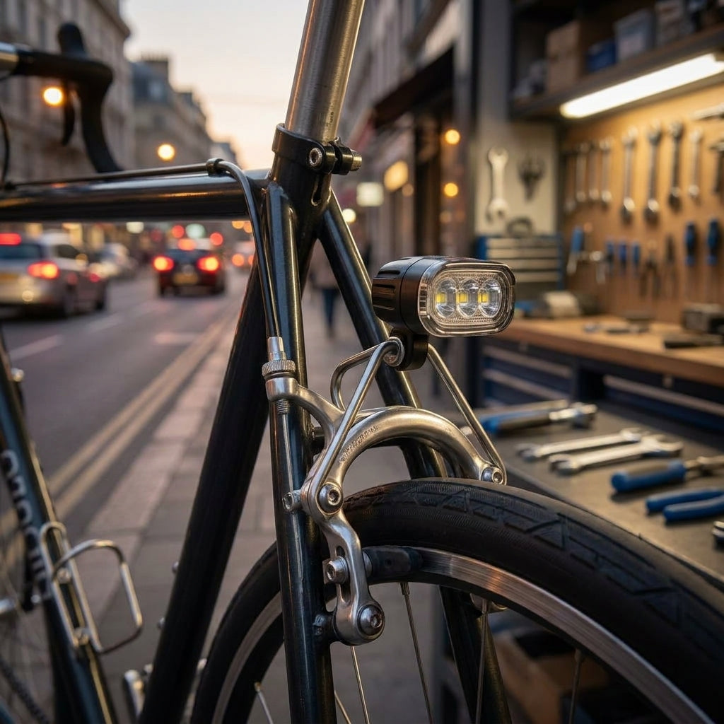Busch&Müller Rücklichthalter aus Edelstahl für Cantilever-Bremssockel. Stabile Fahrrad-Rücklichtbefestigung für mehr Sicherheit.