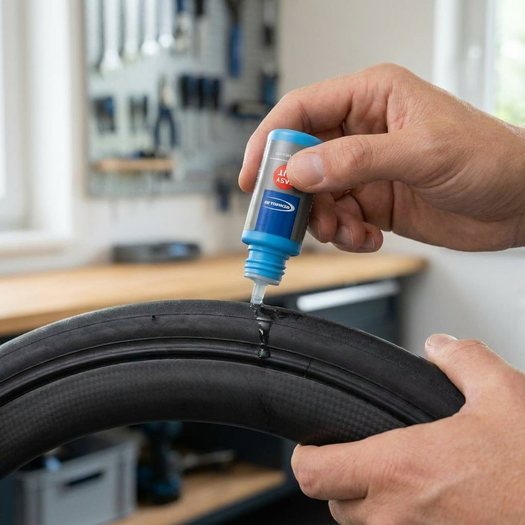 Schwalbe EASY FIT Montageflüssigkeit 50ml mit Schwammdose für einfache, saubere Fahrradreifen-Montage und schnellen Reifenwechsel.