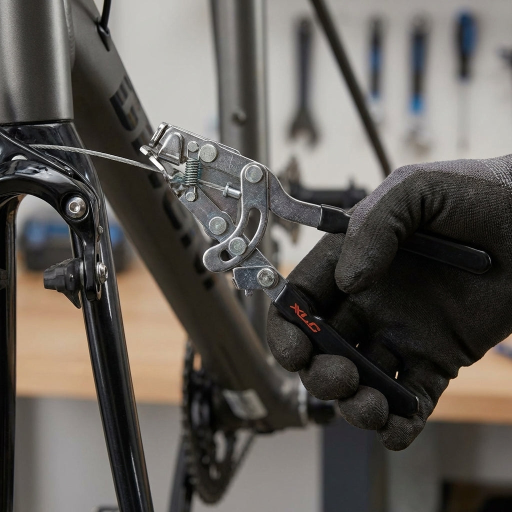XLC Kabelspannzange TO-S38 spannt Fahrradkabel zur Bremseneinstellung an einem Fahrrad.