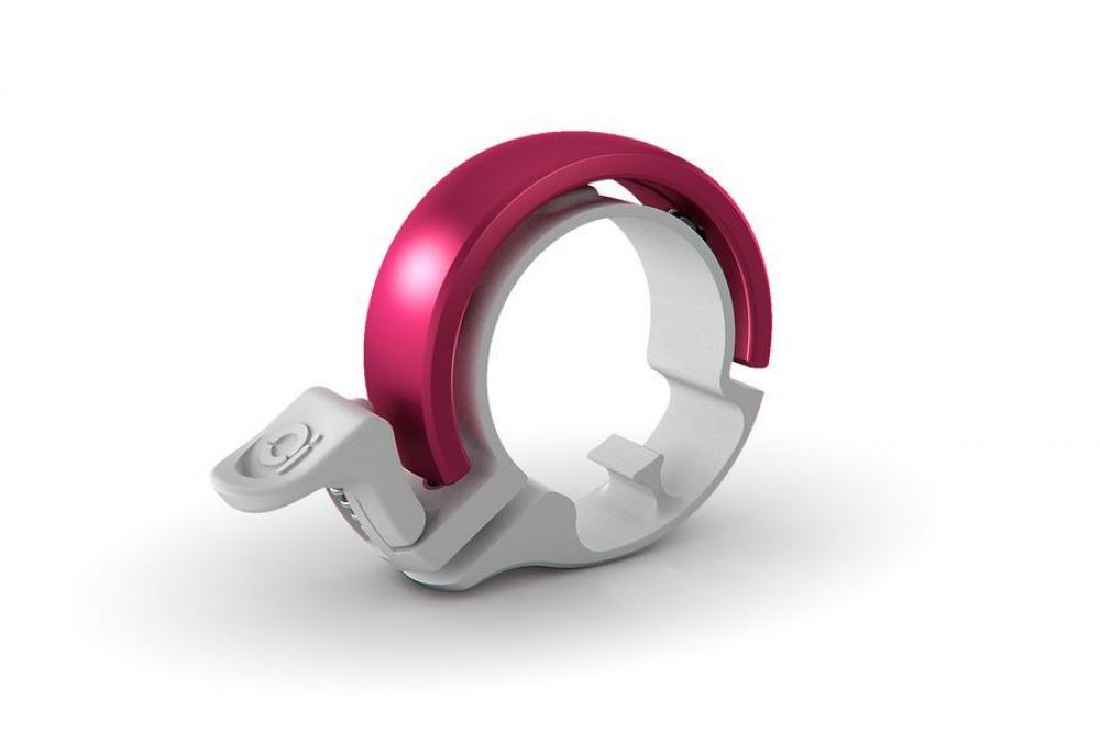 Knog Oi Classic Fahrradklingel groß in Weiß mit pinker Oberseite für Lenker 23.8-31.8mm.