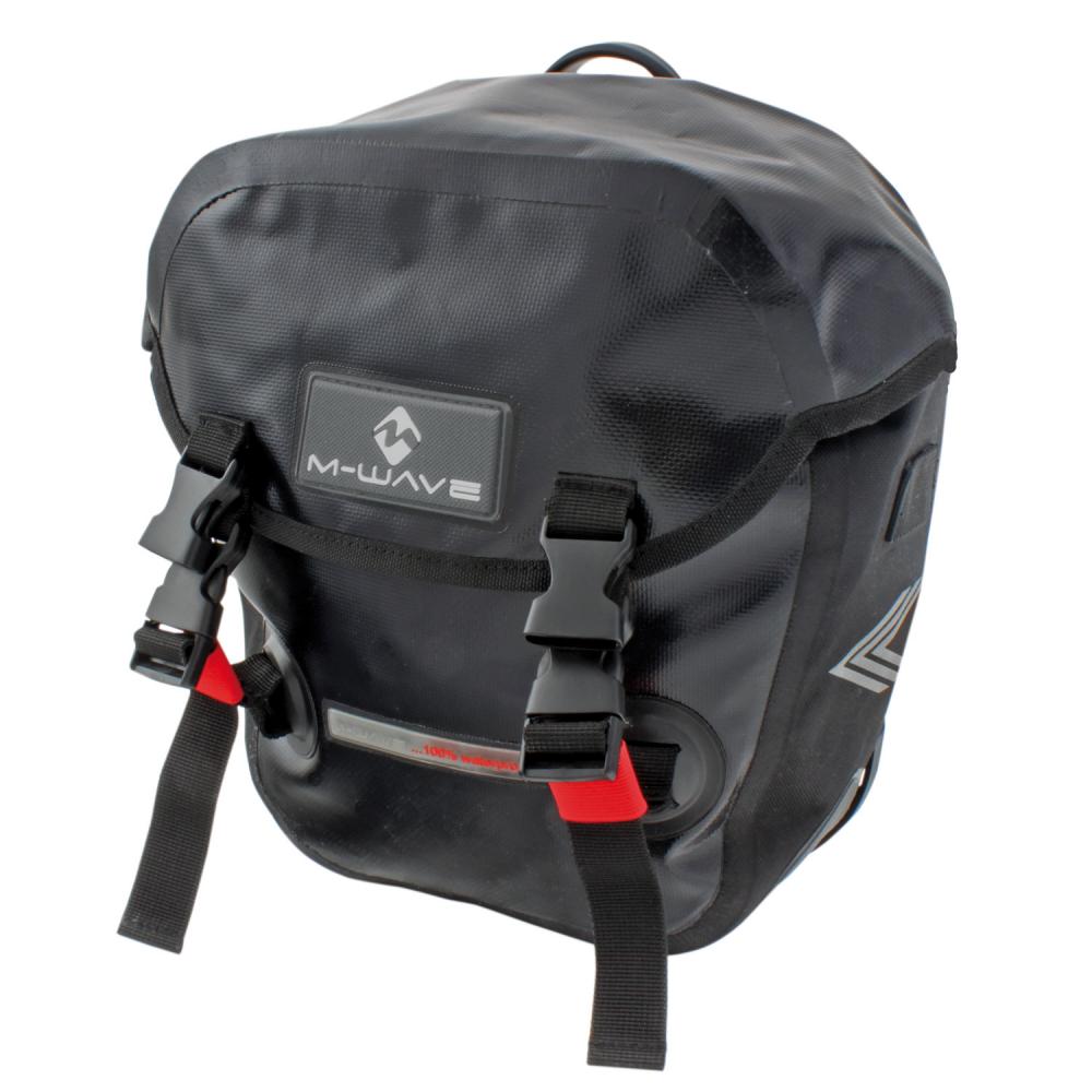 M-Wave Fahrradtaschen MANITOBA Set - 2 Seitentaschen je 12,5 Liter, wasserdicht, reflektierend, schwarz