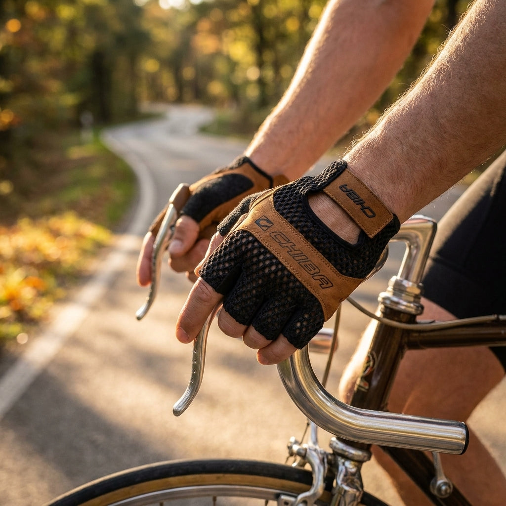 Retro - Radhandschuhe Xl Schwarz/braun, Gehäkelte Oberhand, Gepolstert