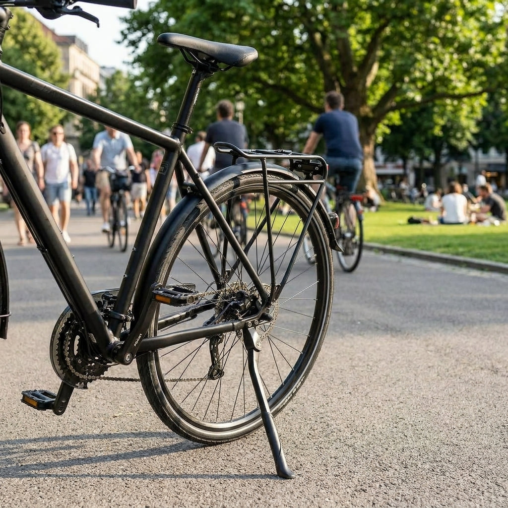 Hebie Hinterbauständer Fox L schwarz 26-28 Zoll, universell verstellbar. Sicherer Fahrradständer für diverse Rahmenformen.