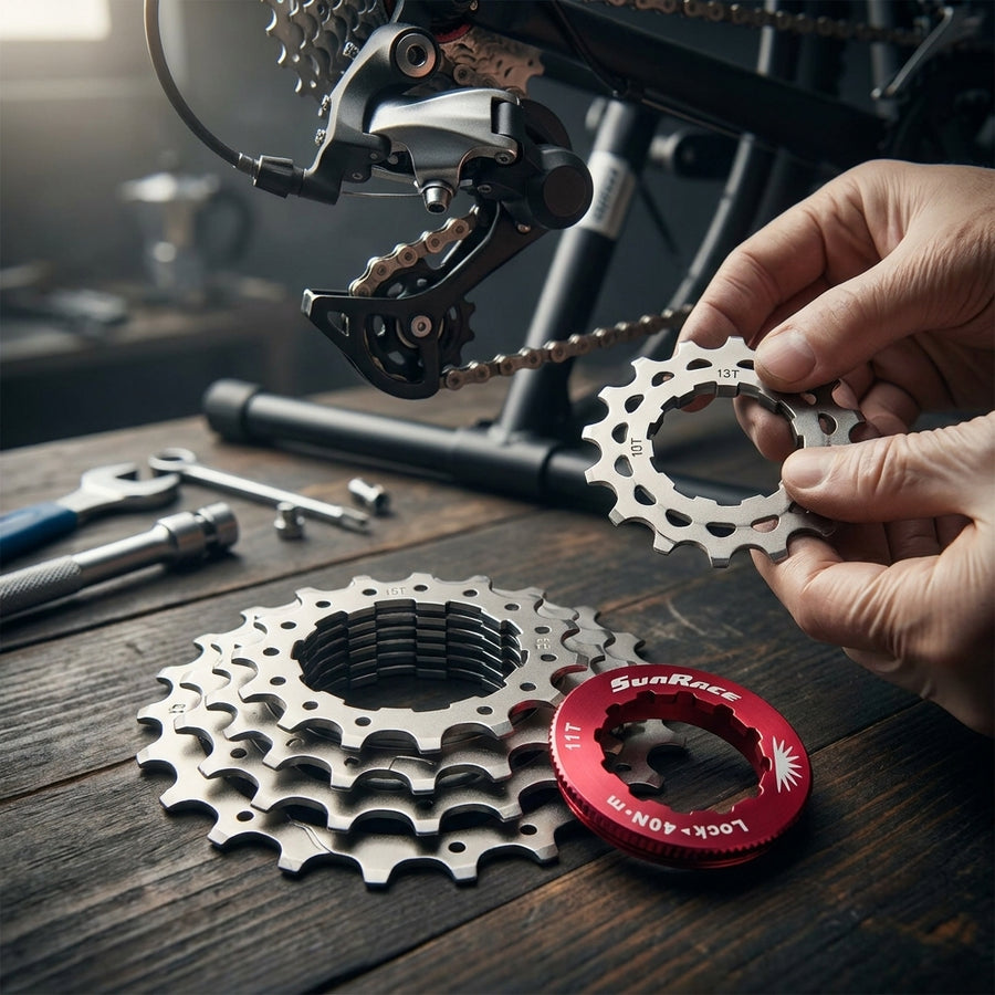 Hände montieren SunRace SPCS10 10-fach Ersatzritzel-Set 11-13-15 Zähne silber mit rotem Lockring für Shimano HG.