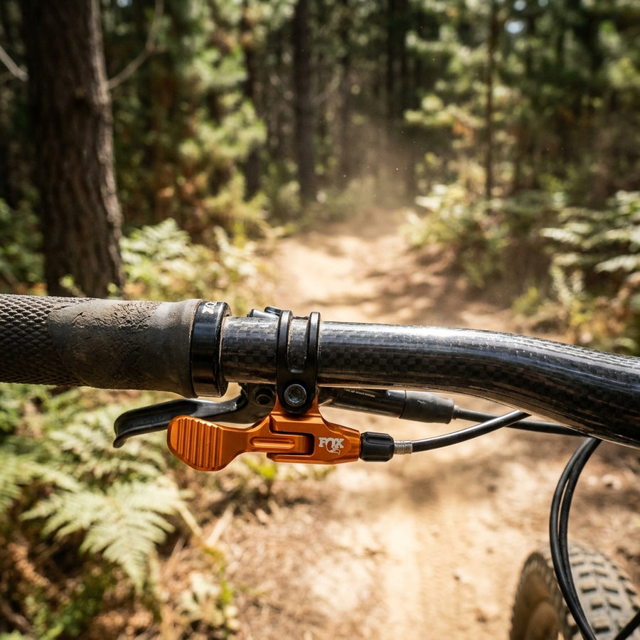FOX Dämpfer Fernbedienungshebel Kit Orange für Float DPS. Präzise Fahrwerksabstimmung am Mountainbike Lenker.