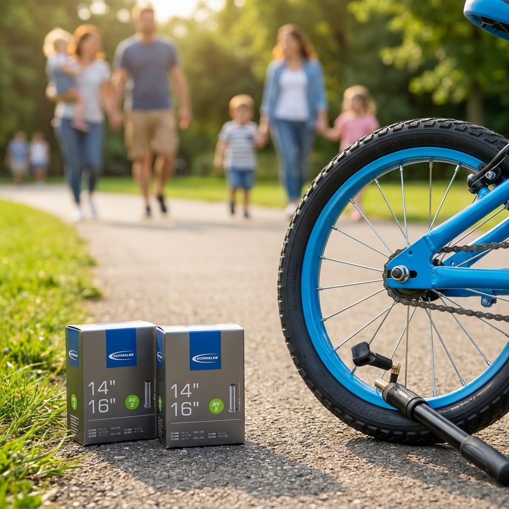 Schwalbe 2x Fahrradschlauch AV2 (14-16 Zoll) mit Autoventil. Zuverlässig, langlebig, einfach aufpumpen. Für Kinderfahrräder.