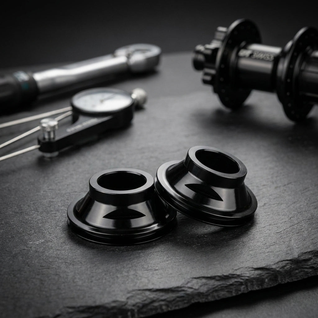 DT Swiss Umrüstkit VR für 12/15/20 mm Steckachse. Schwarze Nabenadapter für flexible Vorderrad-Kompatibilität und Performance.
