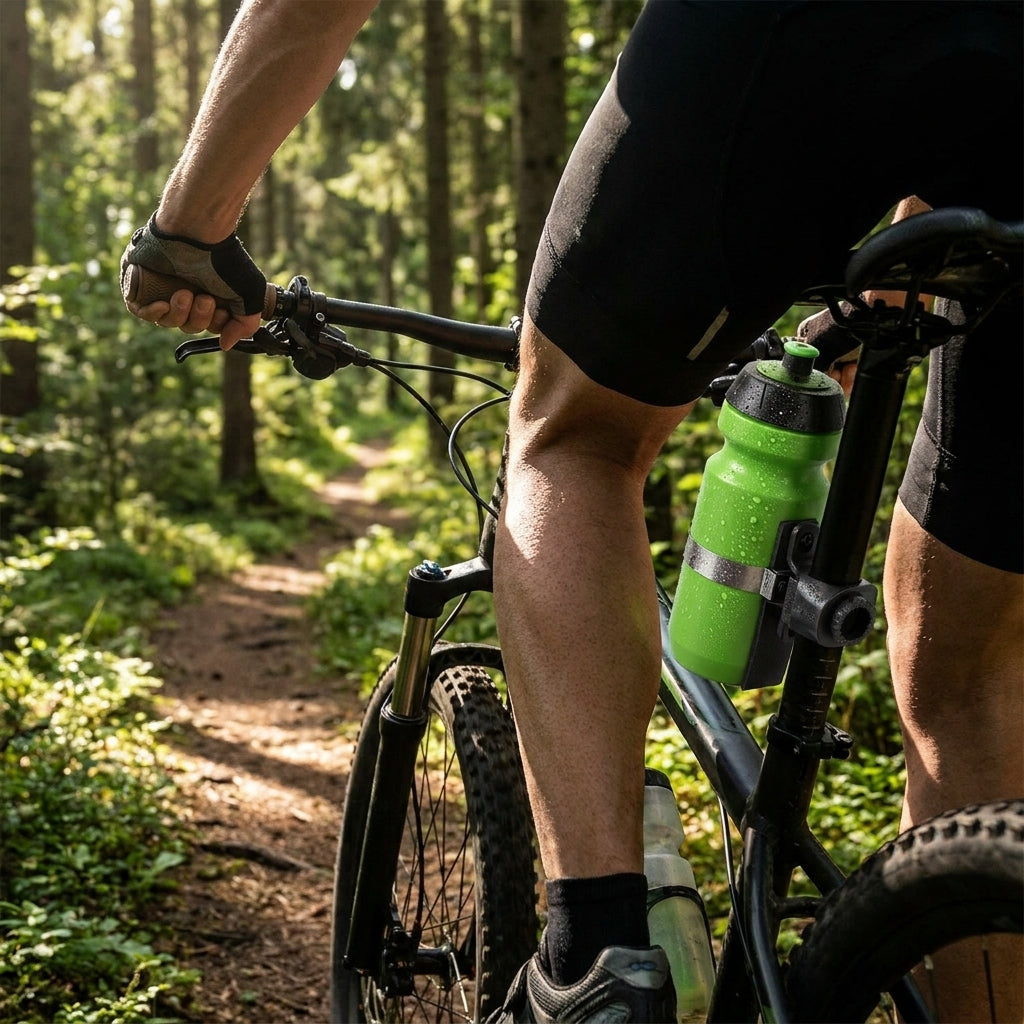 XLC Uniadapter schwarz für Trinkflaschenhalter. Flexible Fahrradmontage, 360° rotierbar, inkl. Klemmschellen für diverse Rohre.