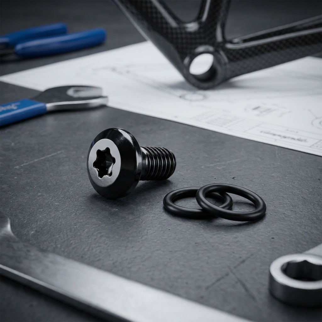 Campagnolo Schraube für Bremsleitung mit Dichtringen. Präzises Fahrrad Ersatzteil für sicheres Bremsen am Rennrad.