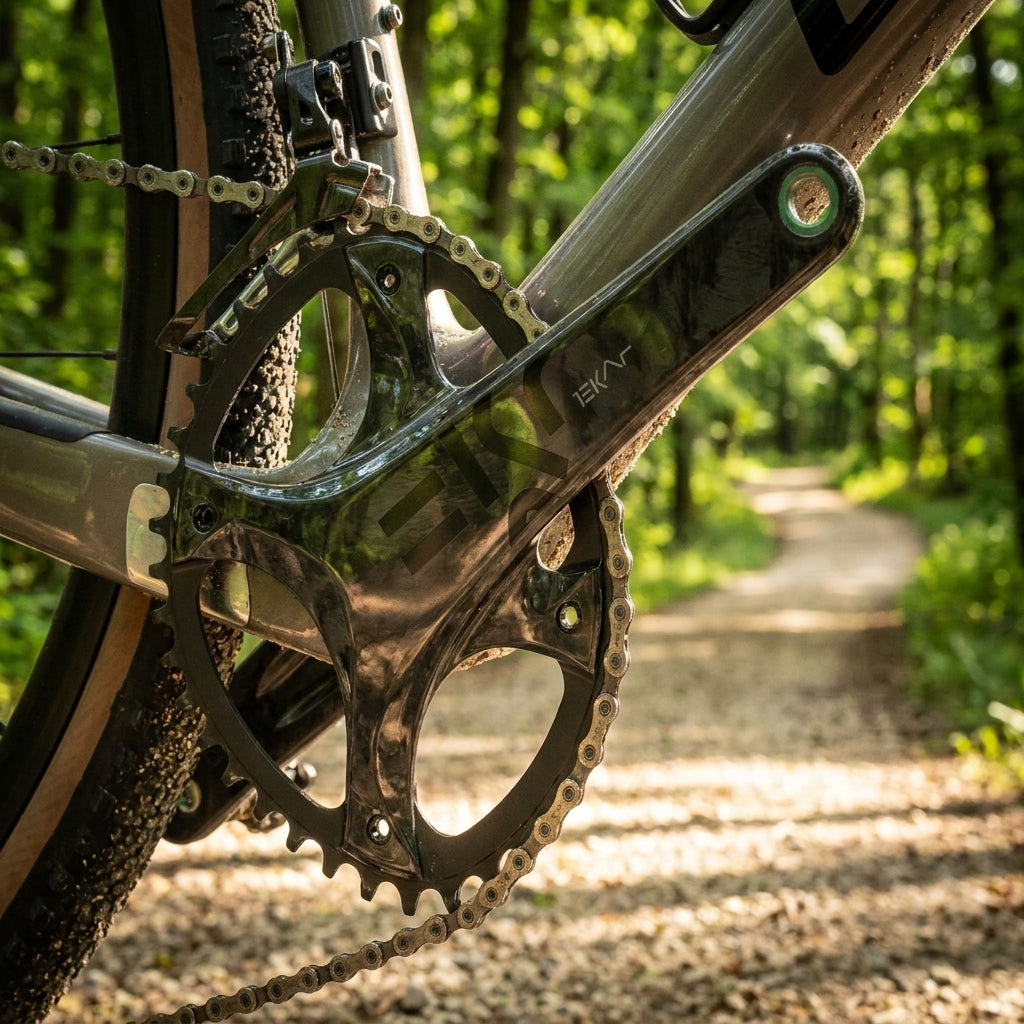 Campagnolo Ekar 13s Kurbelgarnitur für Gravel. Hochleistungs-Fahrradteil für präzises Schalten und robuste Abenteuer.