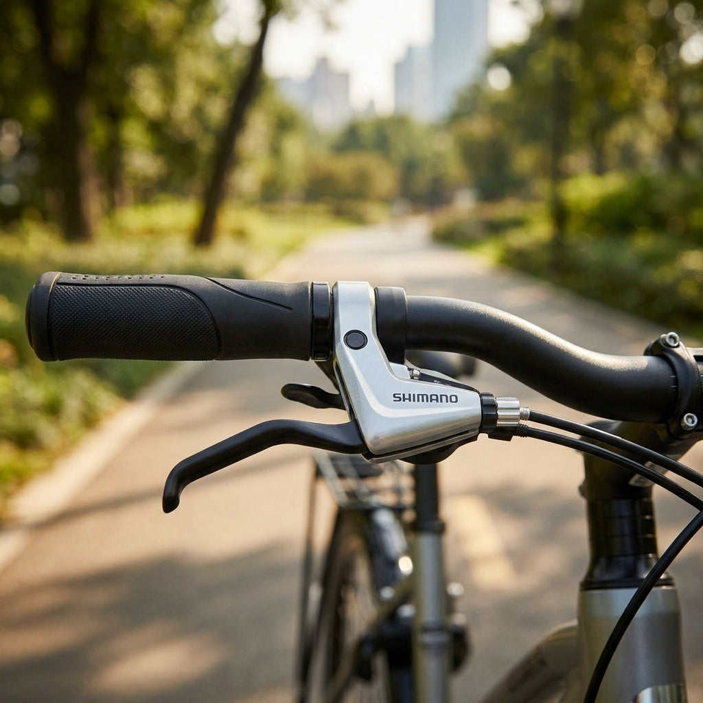 SHIMANO BL-T4000 Bremshebel rechts am Fahrradlenker für V-Brakes und Cantileverbremsen, im Park.