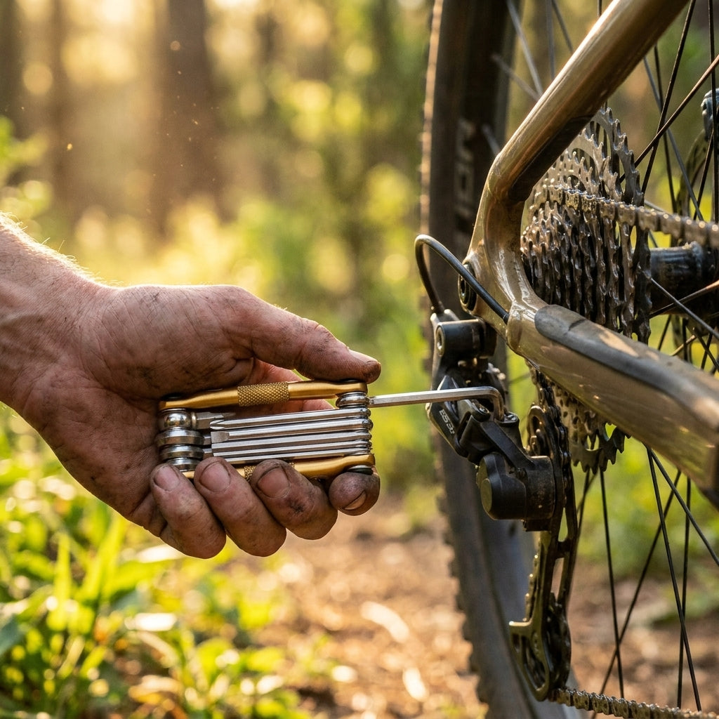 Crankbrothers Multi-10 gold Multitool: Kompaktes Fahrradwerkzeug aus Hi-Ten Stahl für Reparaturen unterwegs.