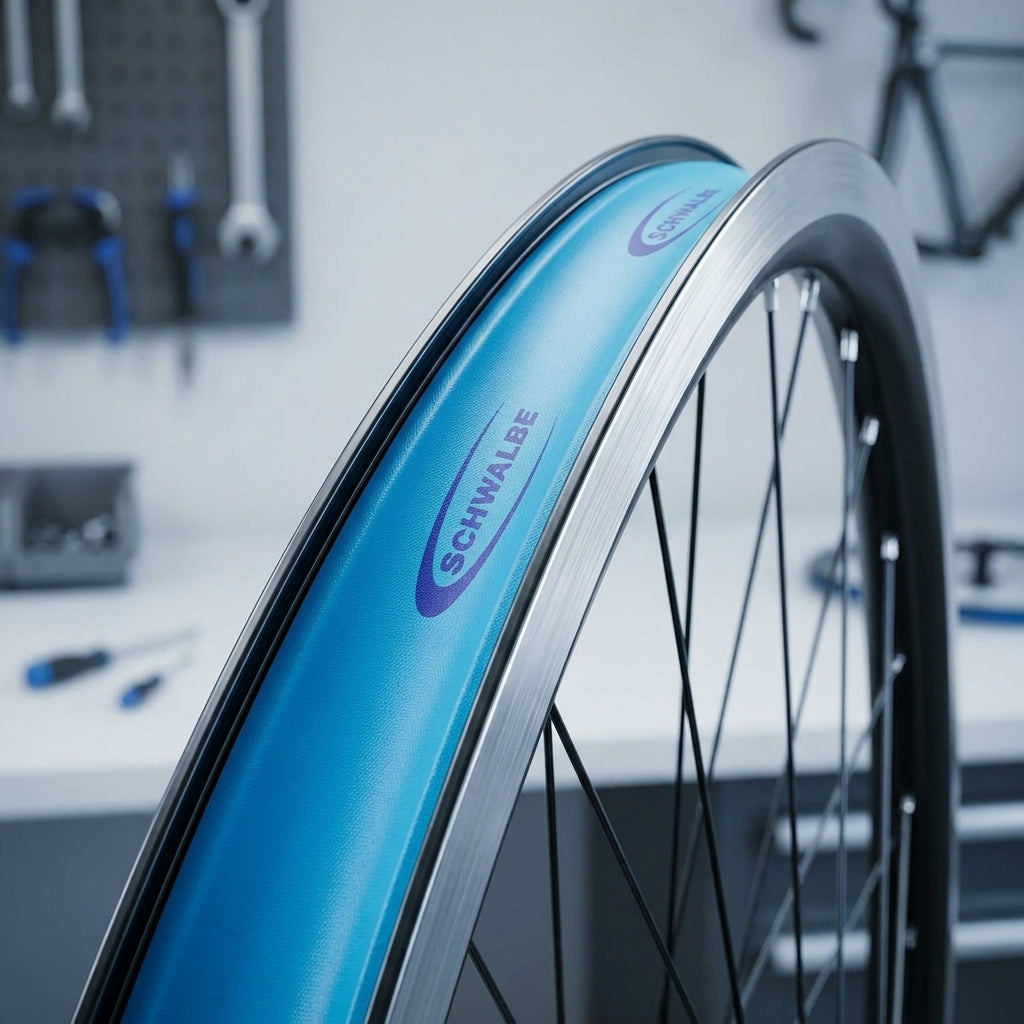 Schwalbe Felgenband PU Super HP blau in Fahrradfelge, hochdruckstabil für zuverlässigen Pannenschutz.
