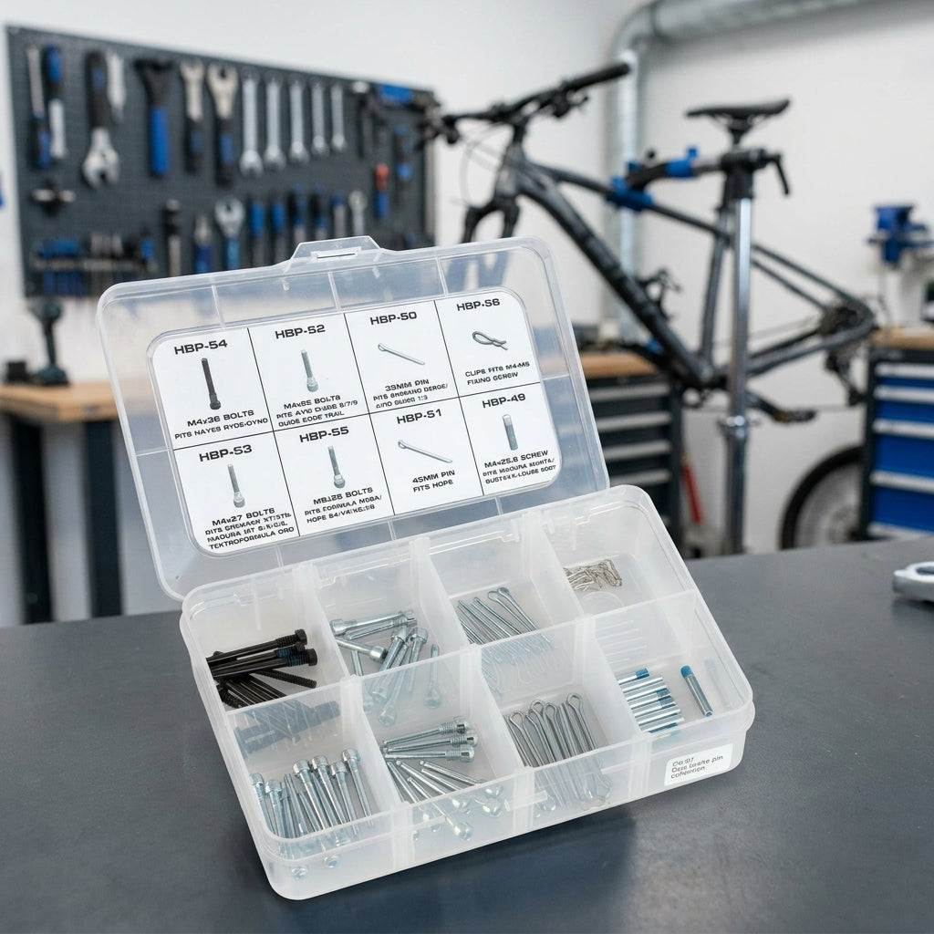 XLC Scheibenbrems Ersatzteilset BP-X01 Werkstattbox. Hochwertige Kleinteile für Shimano, Magura Bremsen. Fahrrad Reparatur und Wartung.