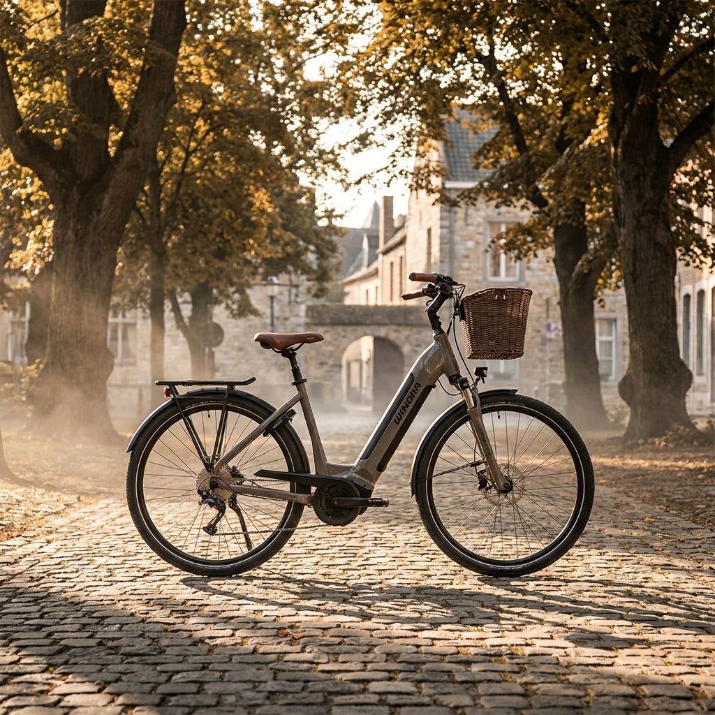 Winora TRIA N5F LOW E-Bike, earthy granite, Tiefeinstieg. Komfortables 625Wh Cityrad für Pendler & Touren.