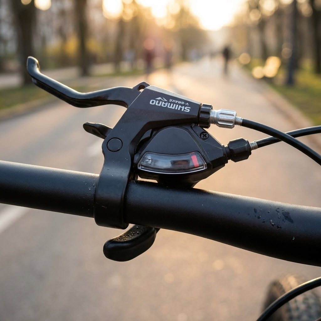 SHIMANO ST-M310 3-fach linker 2-Finger Schalt-/Bremshebel schwarz am Fahrradlenker.