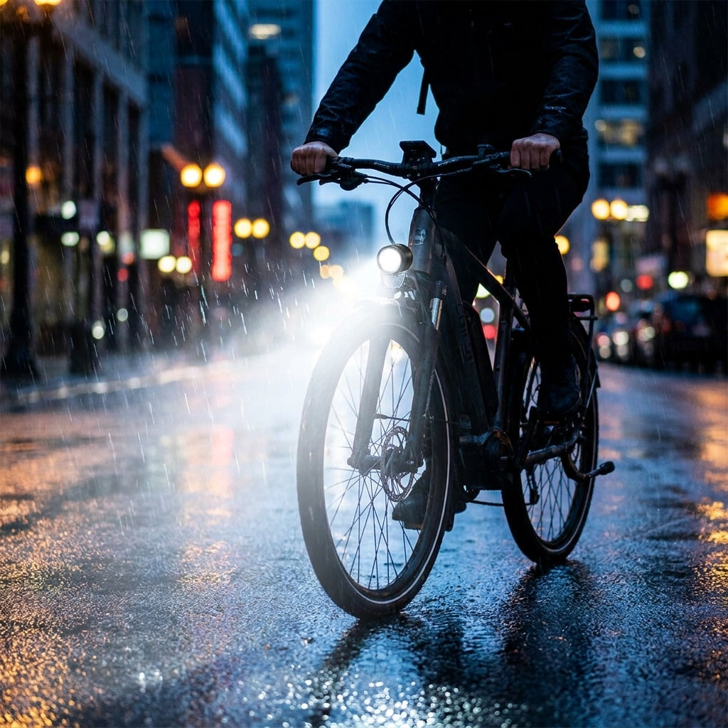 LITEMOVE SC-160 E-Bike Frontleuchte mit ATIR-Optik. Leistungsstarke Gabelhalterung für maximale Sicht und Sicherheit beim Fahren.