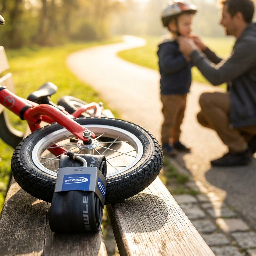 Schwalbe Fahrradschlauch AV1, 12 Zoll, 45° Autoventil. Langlebiger Butylschlauch für Kinderfahrräder, Laufräder. Zuverlässiger Pannenschutz.