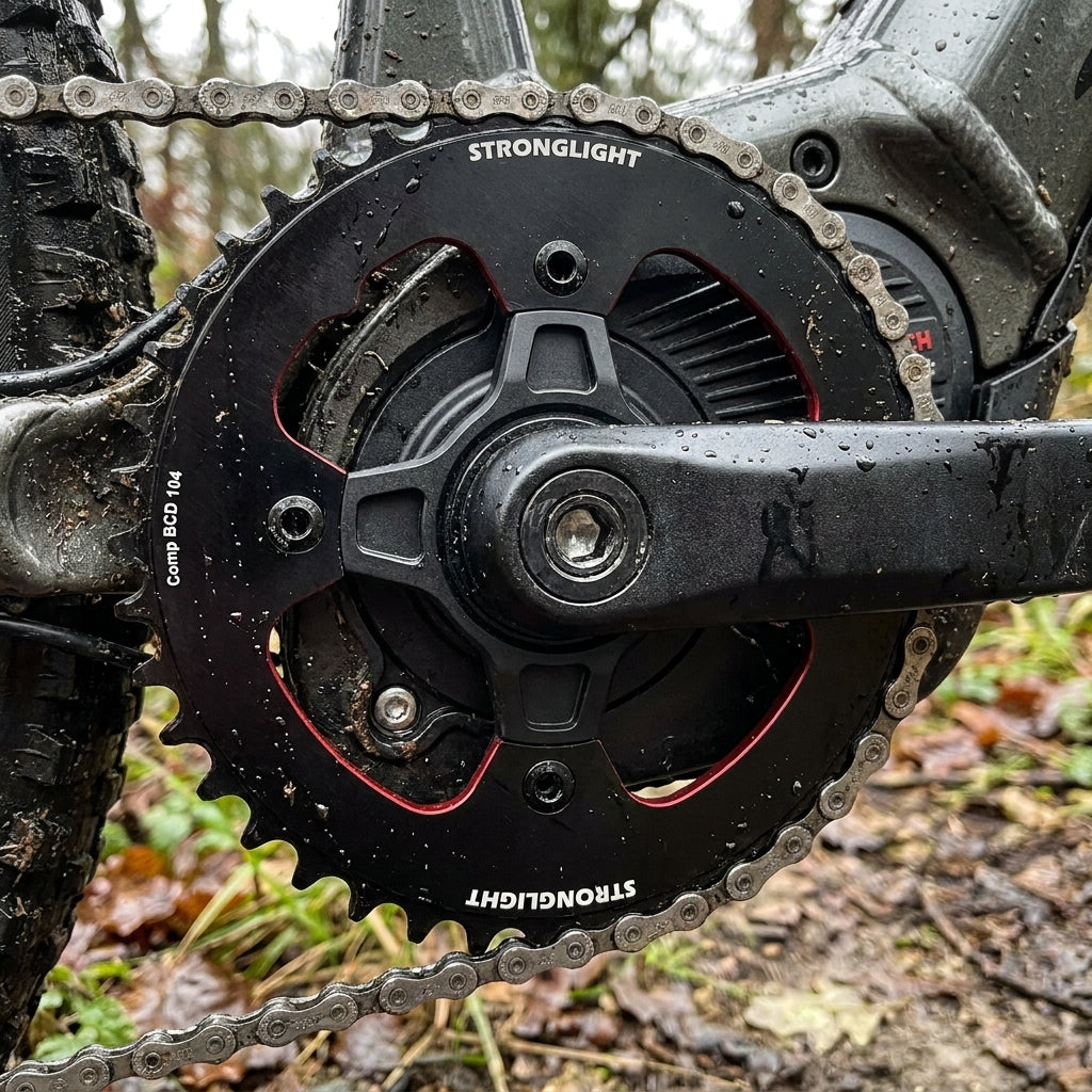 Stronglight E-Bike Kettenblatt Bosch Gen4, 38Z, 4-Arm 104 BCD, Alu 7075-T6. Leistungsstarker Antrieb.