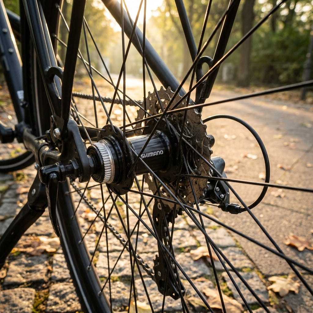 SHIMANO Hinterradnabe FH-QC300-HM schwarz am Fahrrad-Hinterrad.