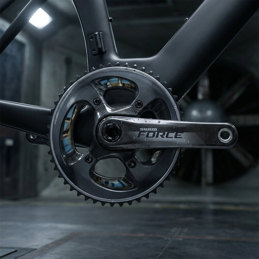 SRAM Force Aero E1 Kurbelgarnitur 165mm für Zeitfahren und Triathlon. Maximale Aerodynamik, leichte 1x Kurbel für Top-Performance.