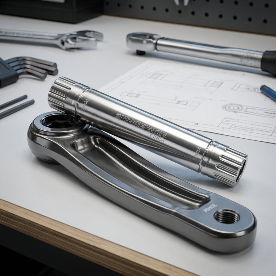 Race Face Cinch Kurbelachse 83mm 30mm silver für MTB und Gravity. Präzise Kraftübertragung und Langlebigkeit.