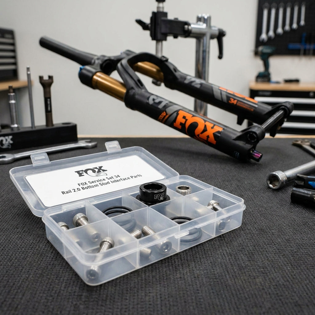 FOX Service Set 34 Rail 2.0 Bottom Stud Interface Parts für präzise Wartung der FOX 34 Federgabel. Optimiert die Performance.