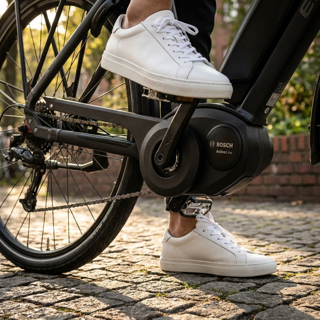Schwarzer Kettenschutz Curana SINUS ENA11 an E-Bike mit Bosch Performance Cruise Antrieb.