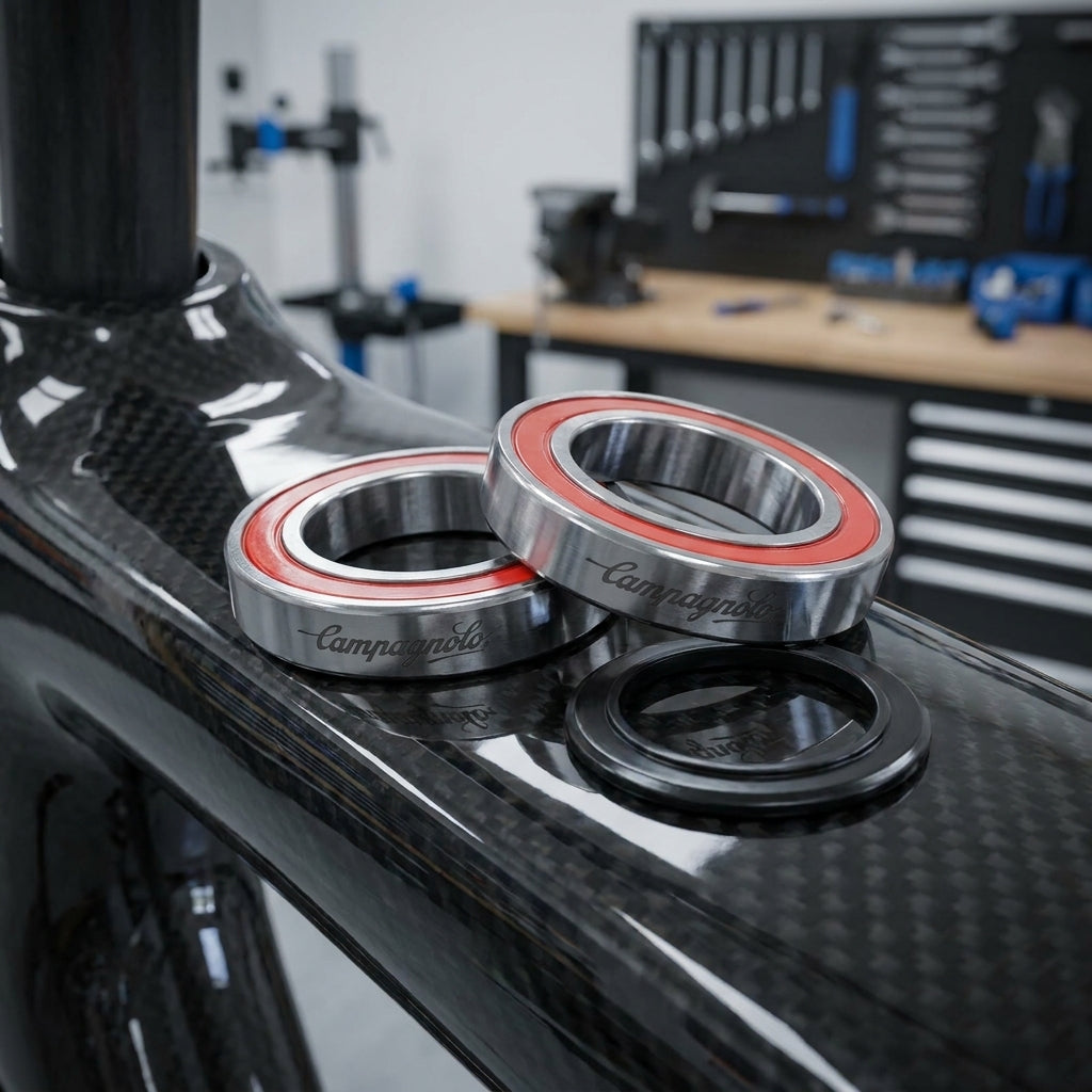 Campagnolo Rillenkugellager und Dichtring FC-RE012 für Ultra-Torque auf Carbon-Fahrradrahmen.