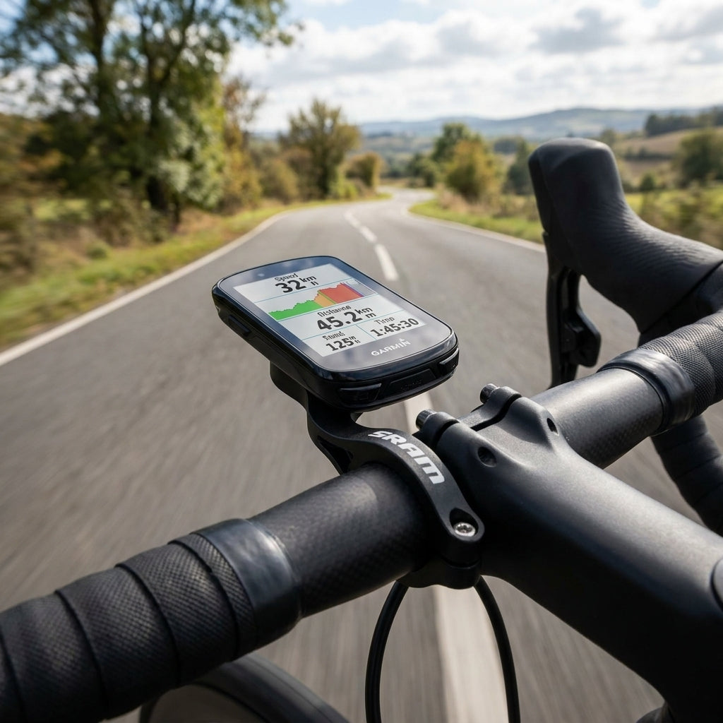 SRAM Computerhalterung Road 31,8mm mit Garmin Radcomputer am Rennradlenker. Optimierte Sicht auf Fahrdaten.