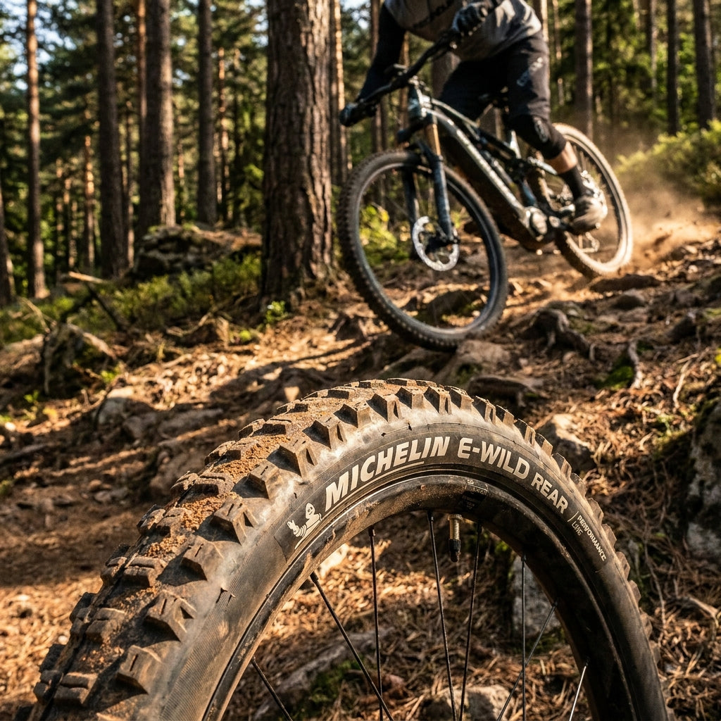 Michelin E-WILD REAR Performance Line E-MTB Faltreifen. Top-Grip, Pannenschutz für Mountainbike Hinterrad auf Trails.