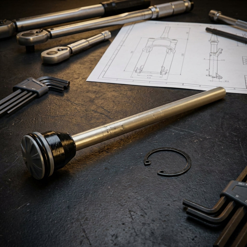 RockShox Federgabel AirShaft DebonAir SID B4 2020 100mm-27 (32mm) mit Werkzeugen und technischer Zeichnung.