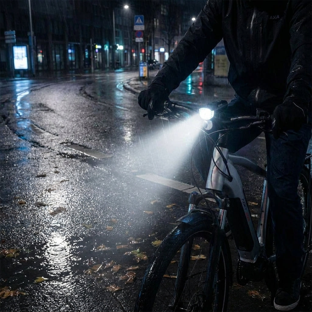 AXA NXT 130 E-Bike Frontleuchte 130 Lux. Ultimative Sicherheit und Sichtbarkeit für jede Fahrt, Tag und Nacht, bei jedem Wetter.